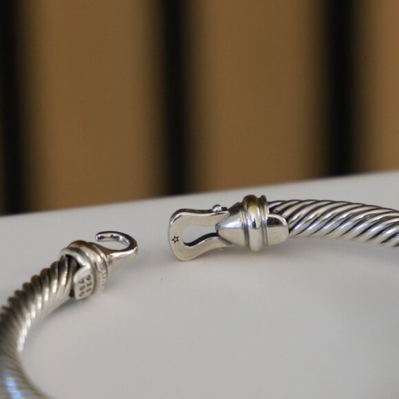 David Yurman Sterling Silver 5mm Cable Buckle Bracelet with 18k Gold size Small - Picture 8 of 9